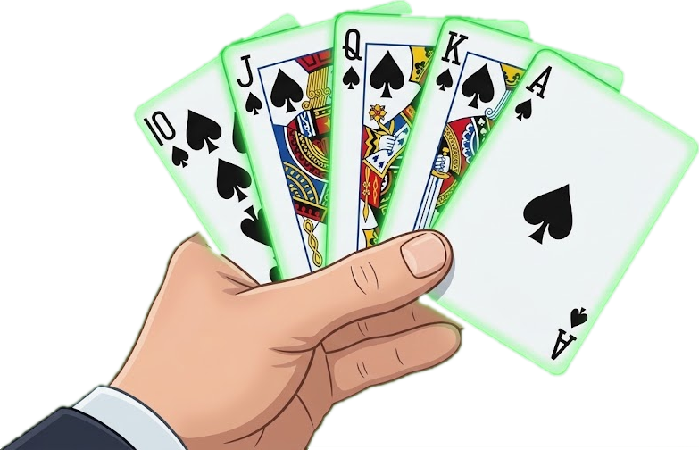 Royal flush in spades: 10, J, Q, K and A held in one hand